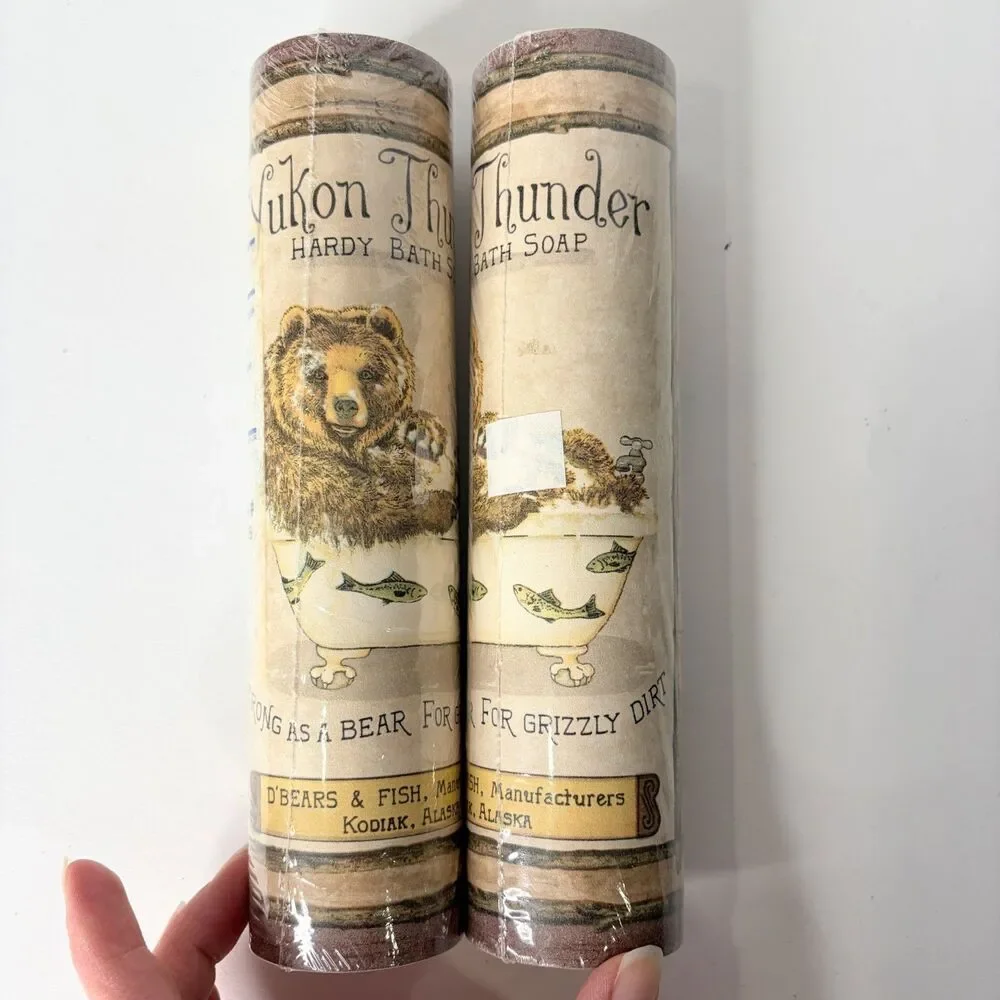 Vintage Wallpaper Border Bear Fish Bathroom Brown Tan Cabin Outdoor 10 Yards